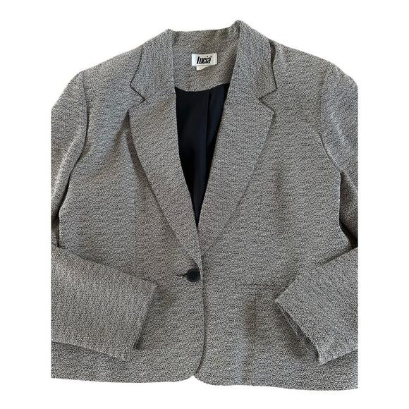 Vintage 80s Single Button Blazer Black & White Speckled Lucia size Large - Picture 6 of 7